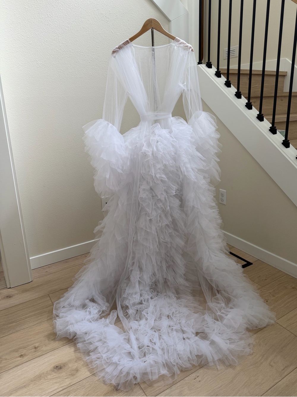 Sheer White Tulle Ruffled Robe - Picture 2 of 5